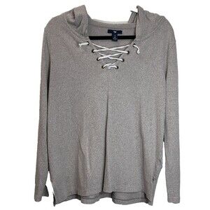 Gap Hoodie Women's Size L Criss Coss Lace Up V-Neck Casual Pullover Sweatshirt